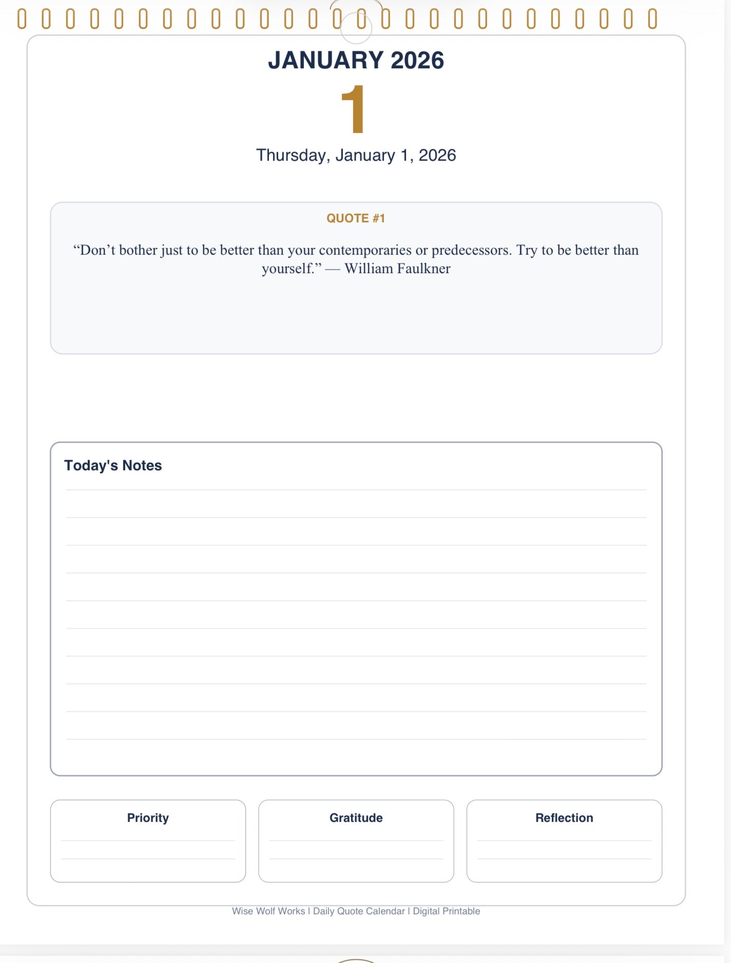 365-Day Boxed Flip Quote Calendar | 2026-2028 Printable Digital Download